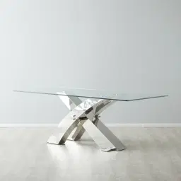 Adair Stainless Steel Dining Table - Glass Top 200cm