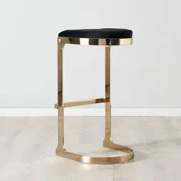 Rouven Black Velvet 79cm Bar Stool - Champagne Gold Legs