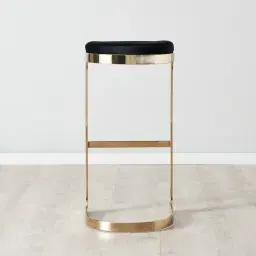 Rouven Black Velvet 79cm Bar Stool - Champagne Gold Legs