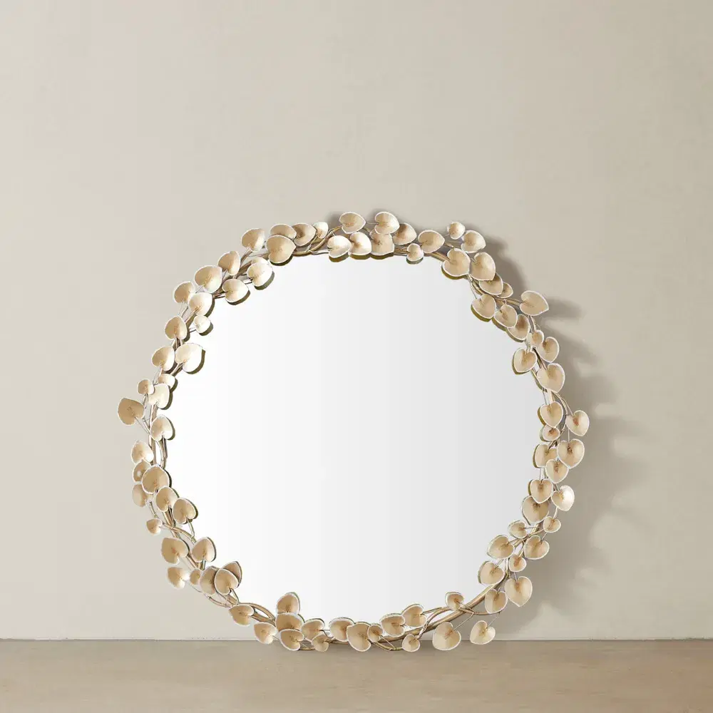 Laceleaf Antique Gold Round Mirror