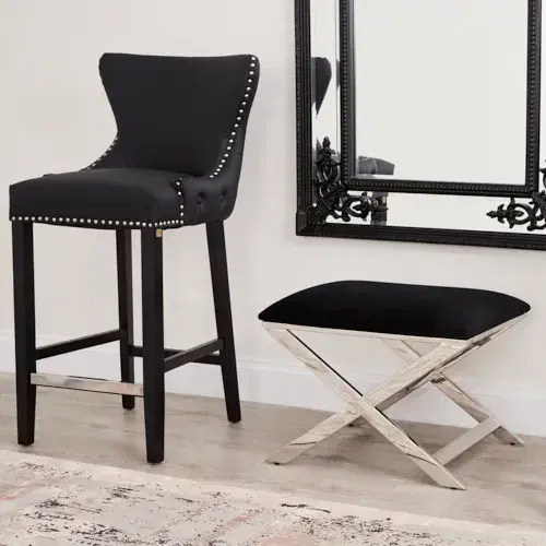 Elle Black Ottoman - Polished Stainless Steel Legs