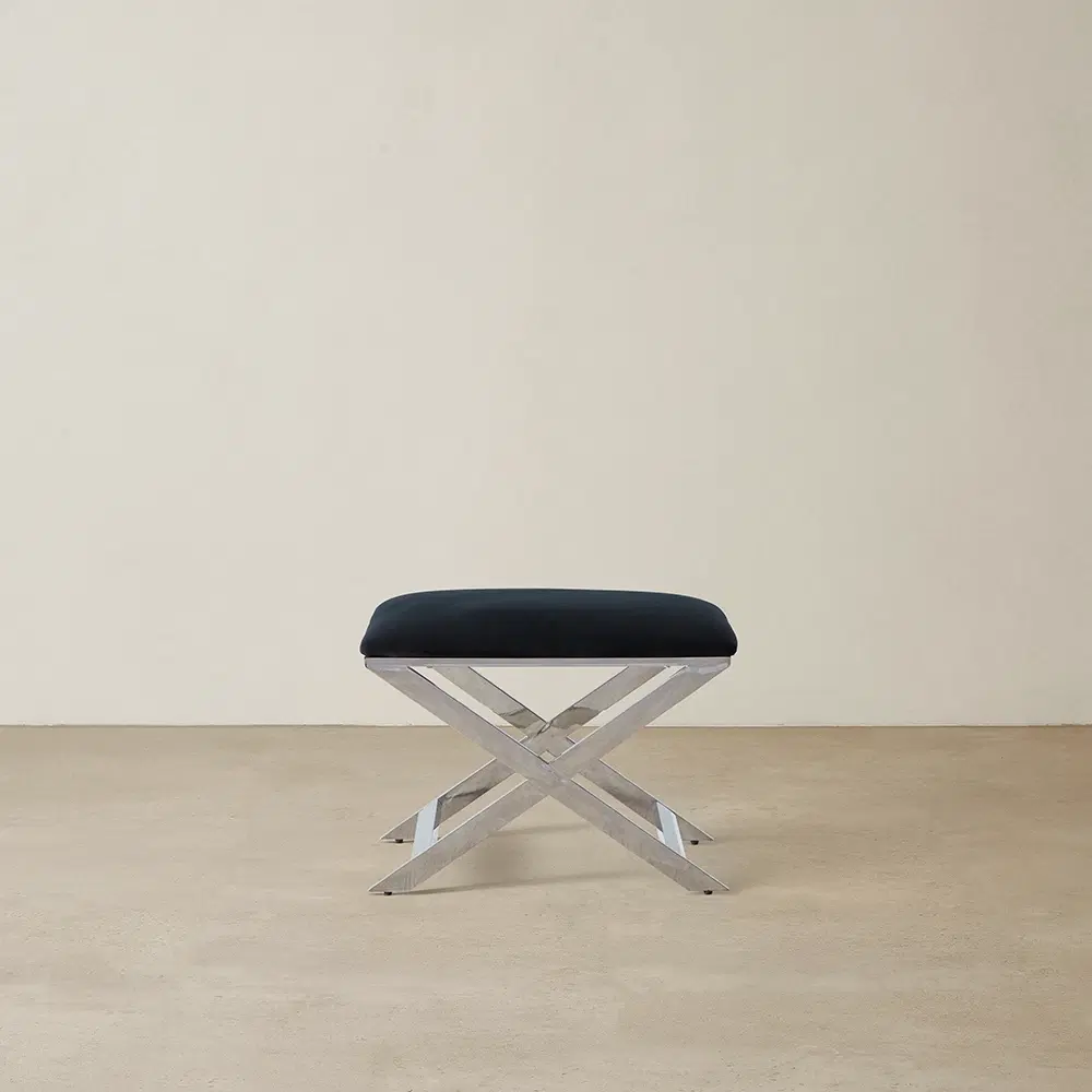 Elle Black Ottoman - Polished Stainless Steel Legs