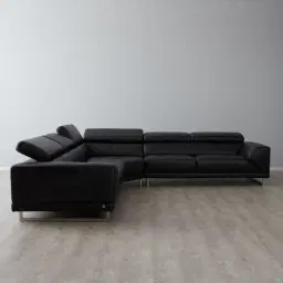 Fortitude II Black Leather Corner Lounge