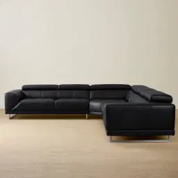 Fortitude II Black Leather Corner Lounge