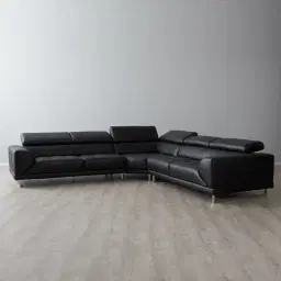 Fortitude II Black Leather Corner Lounge