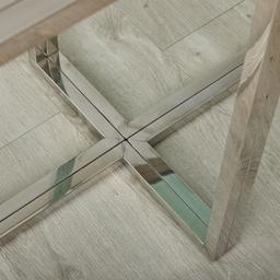 Titus Stainless Steel Console Table  - Smoke Green Glass Top