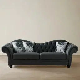 Florence II Charcoal Velvet 3-Seater Sofa with Floral Cushions
