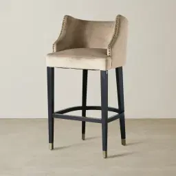 Simone Beige Velvet 76cm Bar Stool-Gold Accessories