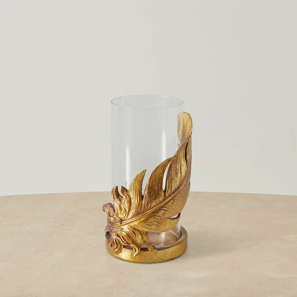 Golden Feather Candle Holder 
