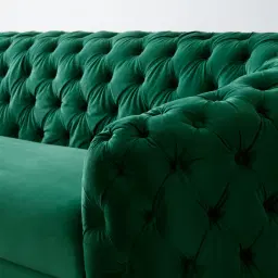 Kelly Emerald Green Velvet 3-Seater Sofa - Gold Legs