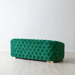 Kelly Emerald Green Velvet 3-Seater Sofa - Gold Legs