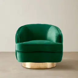 Kelly Emerald Green Velvet Swivel Chair - Gold Leg