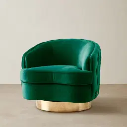 Kelly Emerald Green Velvet Swivel Chair - Gold Leg
