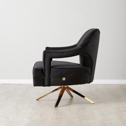 Burton Black Velvet Swivel Occasional Chair - Polished Gold Stainless Steel Legs