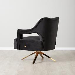 Burton Black Velvet Swivel Occasional Chair - Polished Gold Stainless Steel Legs