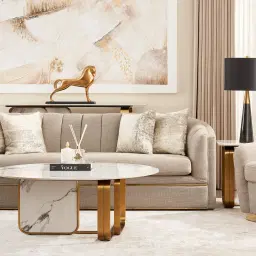 Sheppard Khaki Woven Fabric 3-Seater Sofa
