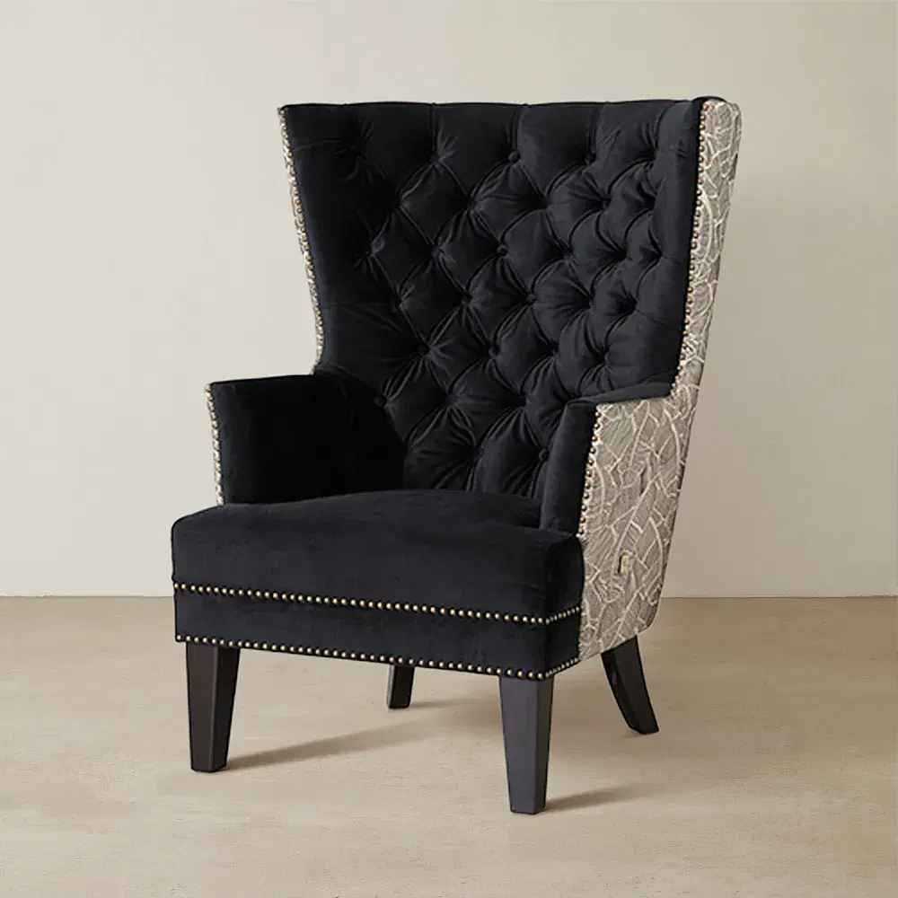 Boudicca Black Velvet with Back Pattern Armchair