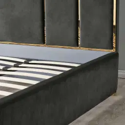 Jacques Charcoal Velvet King Bed - Gold Frame