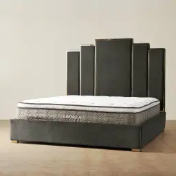 Jacques Charcoal Velvet King Bed - Gold Frame