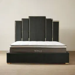 Jacques Charcoal Velvet Queen Bed - Gold Frame