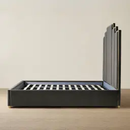 Jacques Charcoal Velvet Queen Bed - Gold Frame