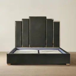 Jacques Charcoal Velvet Queen Bed - Gold Frame