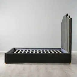 Jacques Charcoal Velvet Queen Bed - Gold Frame