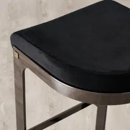 Rouven Black Velvet 79cm Bar Stool - Black Nickel Legs