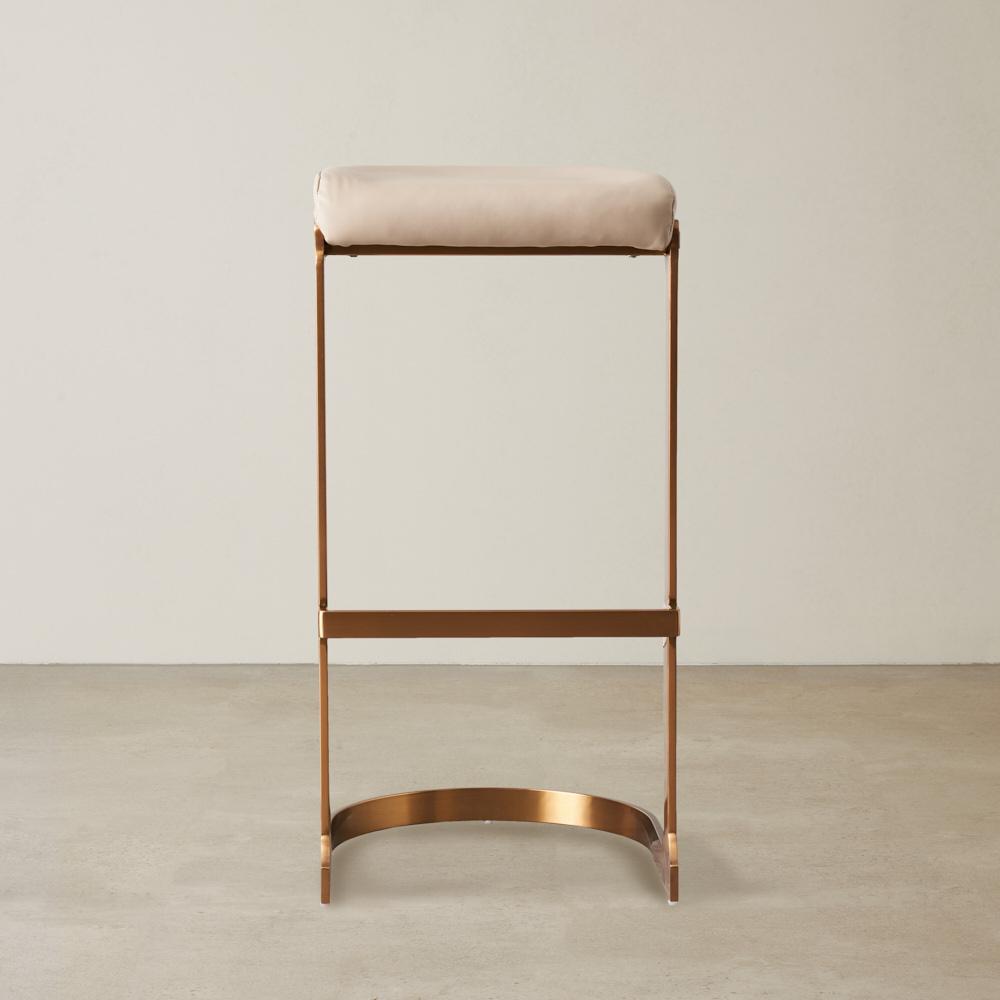 Rouven Sand Beige Vegan Leather 79cm Bar Stool - Brushed Gold Legs