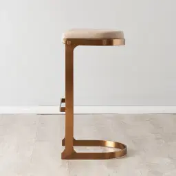 Rouven Sand Beige Vegan Leather 79cm Bar Stool - Brushed Gold Legs