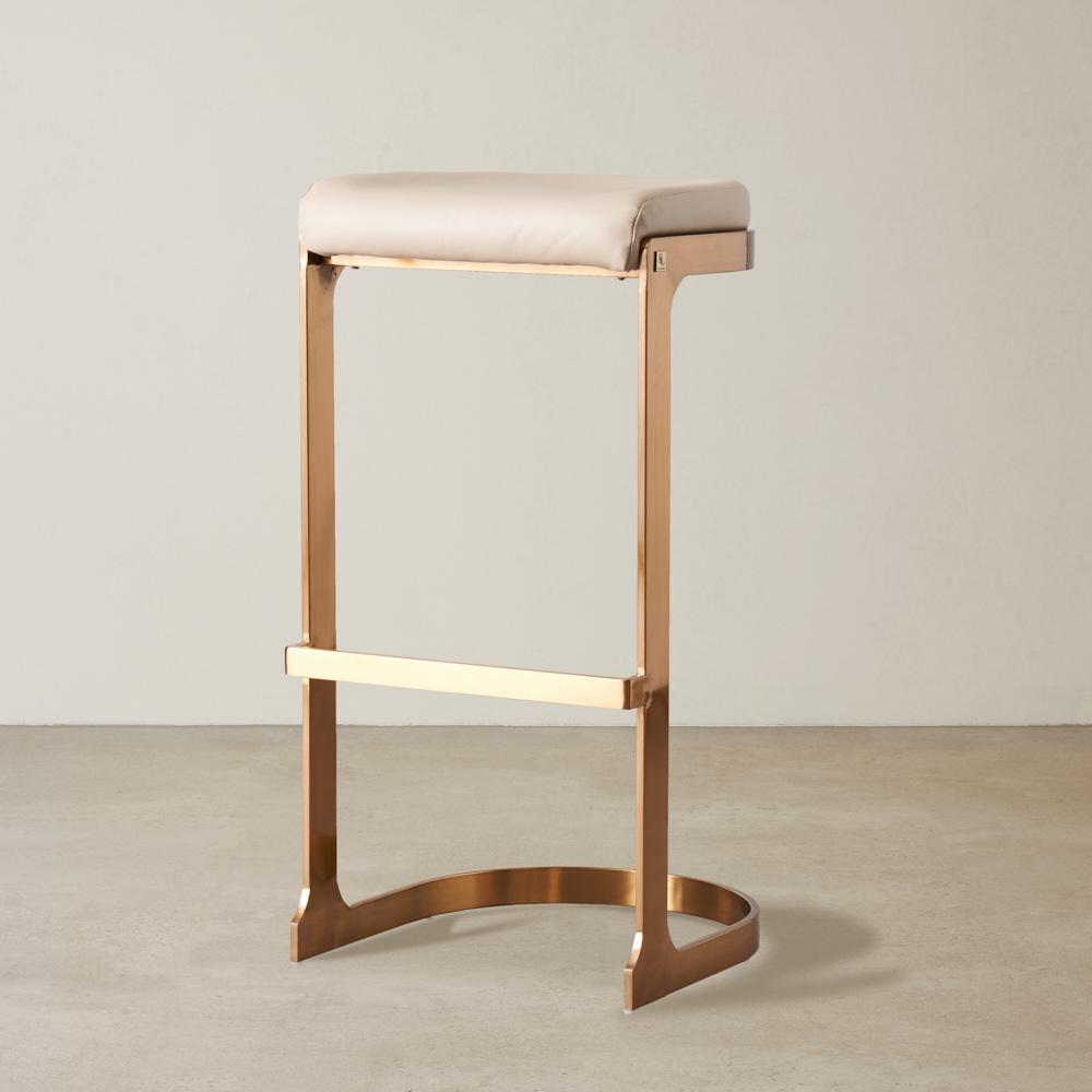 Rouven Sand Beige Vegan Leather 79cm Bar Stool - Brushed Gold Legs