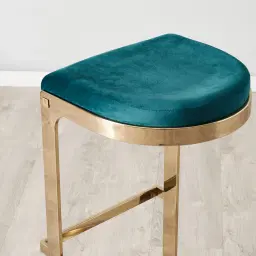 Rouven Peacock Blue Velvet 79cm Bar Stool - Champagne Gold Legs