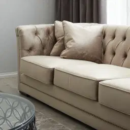 Pascal Beige Velvet 3-Seater Sofa 