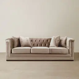Pascal Beige Velvet 3-Seater Sofa 