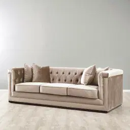 Pascal Beige Velvet 3-Seater Sofa 