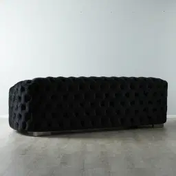 Kelly Black Velvet 3-Seater Sofa - Black Nickel Legs