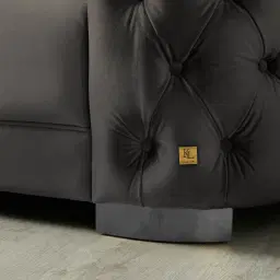 Kelly Charcoal Velvet 3 Seater Sofa - Black Nickel Legs