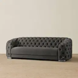 Kelly Charcoal Velvet 3 Seater Sofa - Black Nickel Legs