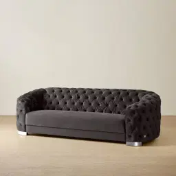 Kelly Charcoal Velvet 3 Seater Sofa - Black Nickel Legs