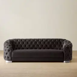 Kelly Charcoal Velvet 3 Seater Sofa - Black Nickel Legs