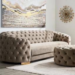 Kelly Peacock Blue Velvet 3 Seater Sofa - Gold Legs