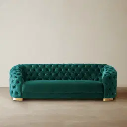 Kelly Peacock Blue Velvet 3 Seater Sofa - Gold Legs