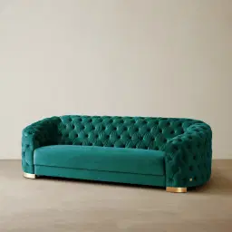 Kelly Peacock Blue Velvet 3 Seater Sofa - Gold Legs