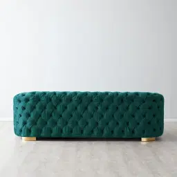 Kelly Peacock Blue Velvet 3 Seater Sofa - Gold Legs