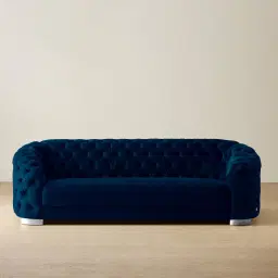 Kelly Navy Blue Velvet 3-Seater Sofa - Silver Legs