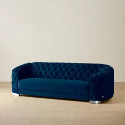 Kelly Navy Blue Velvet 3-Seater Sofa - Silver Legs