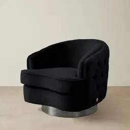 Kelly Black Velvet Swivel Chair - Black Nickel Leg