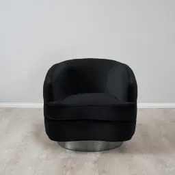 Kelly Black Velvet Swivel Chair - Black Nickel Leg