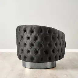 Kelly Charcoal Velvet Swivel Chair - Black Nickel Leg