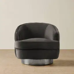 Kelly Charcoal Velvet Swivel Chair - Black Nickel Leg
